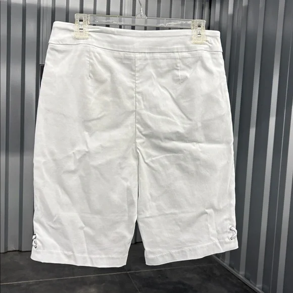NWT Lauren & Riley Elegant White Women's Bermuda Shorts Lace Slits Pockets L - Picture 6 of 16